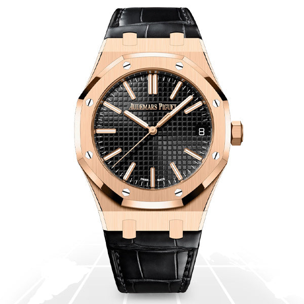 Audemars Piguet Royal Oak 18k Rose Gold Black Dial Watch 15500OR